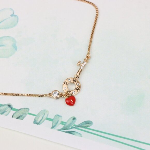 Rose Gold Key and Heart Charm Adjustable A-Bracelet for Women, XPAB0695 - Picture 3 of 12